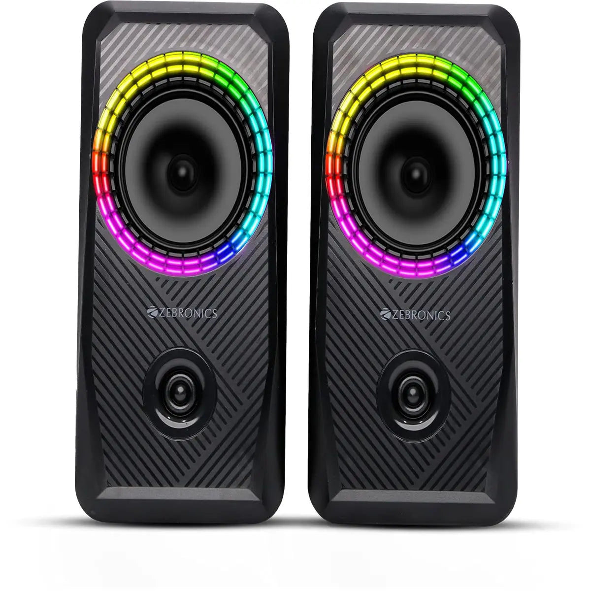ZEBRONICS Zeb-Warrior 4, 2.0 Speaker for PC, Laptops, Desktop with 5 RGB Light Modes, USB Powered, AUX Input, 10 watts, Volume Control Pod