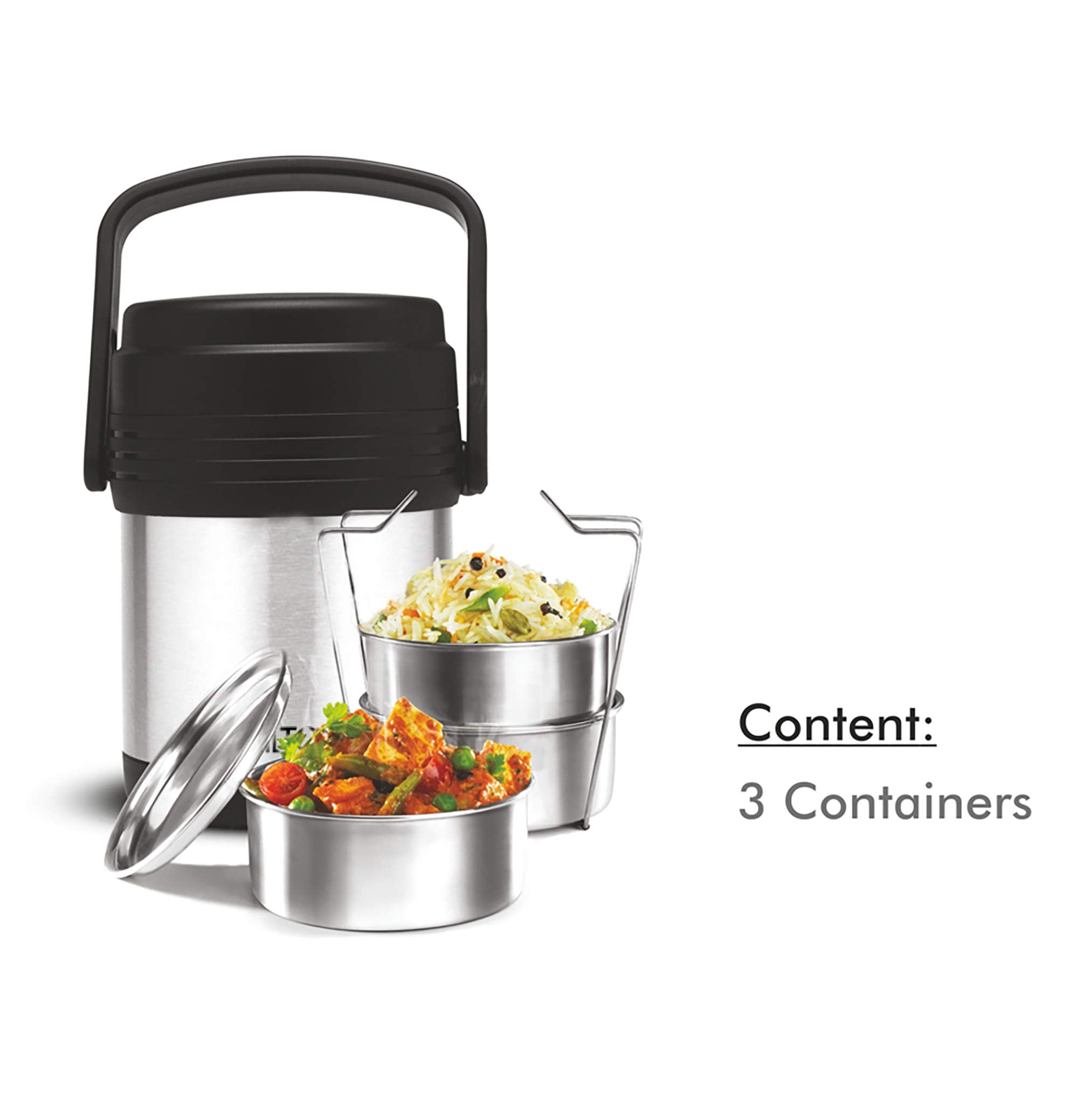 MILTON Thermosteel Hot Meal 3 Container Lunch Box, Silver
