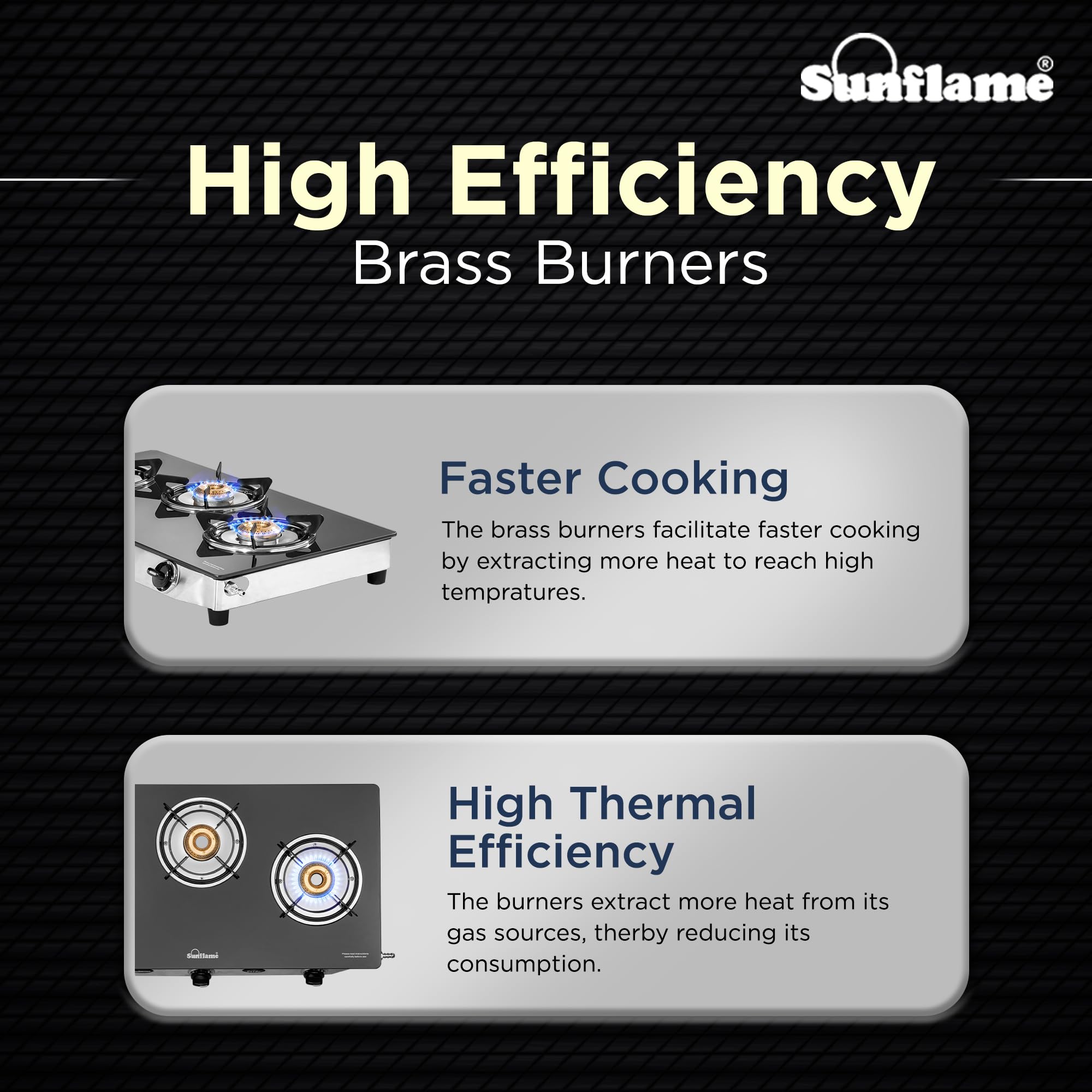 Sunflame Pride 3 Burner Gas Stove | 2 Small and 1 Medium Brass Burners | 2-Year Product Coverage by Sunflame| Ergonomic Knobs | Easy to Maintain l Toughened Glass Top | PAN India Presence