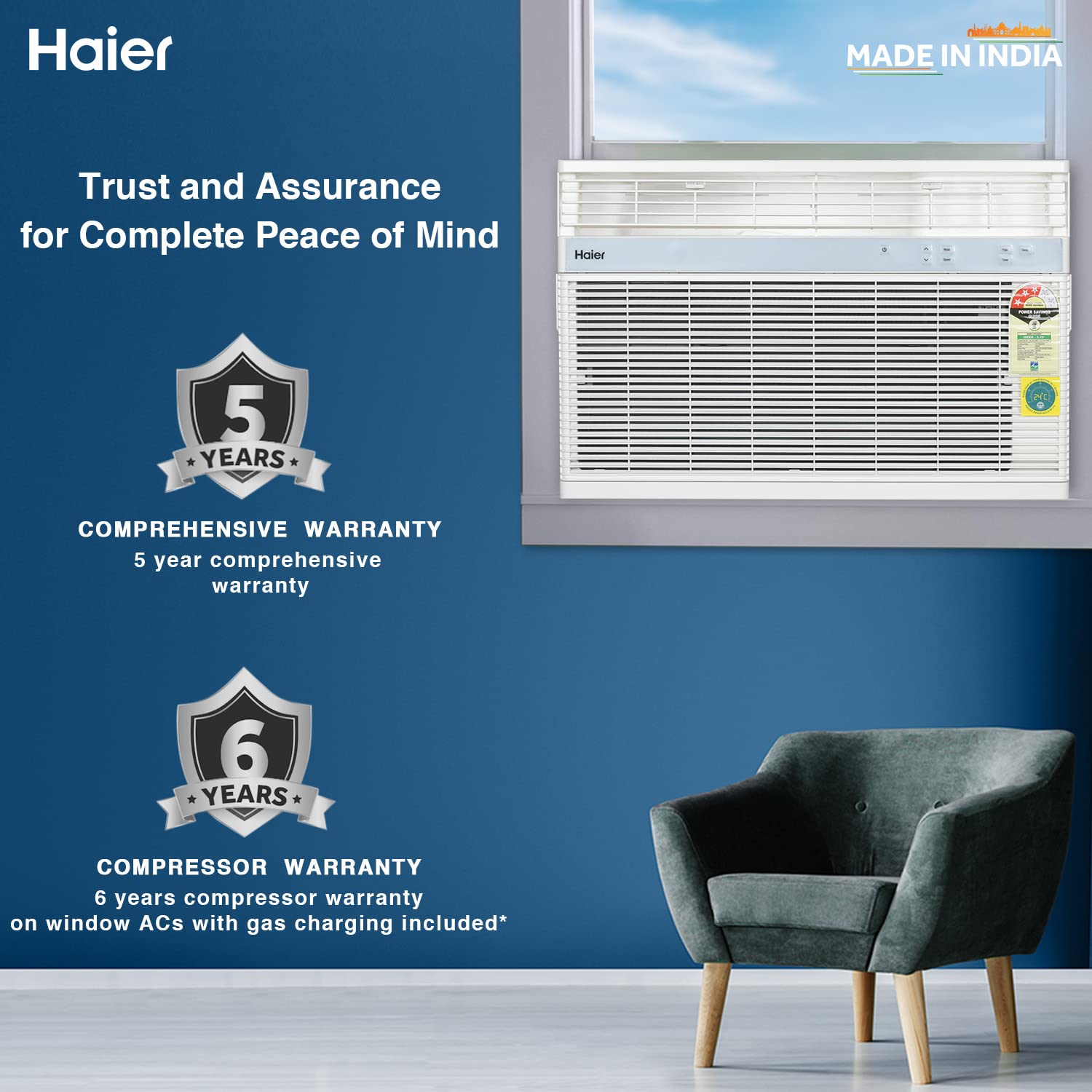 Haier 1.5 Ton 3 Star Fixed Speed Window AC (Copper, Antibacterial Filter, 2023 Model, HWU18TF-EW3BE-FS, White)