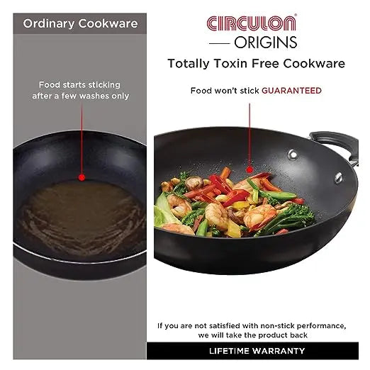 Meyer Circulon Origins Non-Stick Aluminium Kadhai with Lid 30cm Black