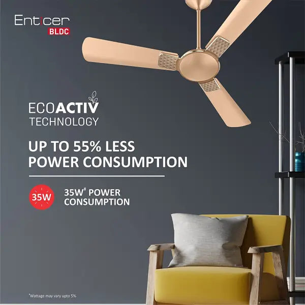 Havells Enticer 1200mm Energy Saving with Remote Control BLDC Ceiling Fan Champagne