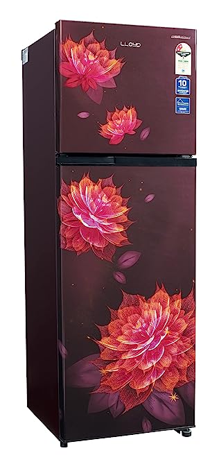 Havells-Lloyd Refrigerator Double Door 262L 3Star Inverter Sakura Red Toughened Glass/3N GLFF273ASRT1PB
