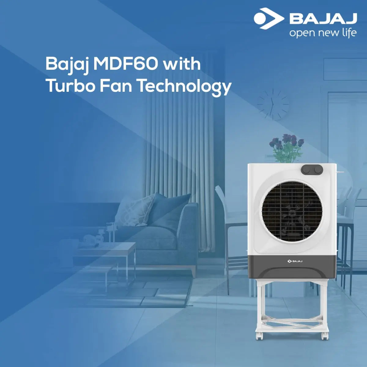 Bajaj MDF60 Dessert AIR Cooler,60L, with Turbo Fan Technology White
