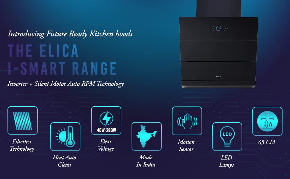 எலிகா iSMART 5 STAR செயல்திறன் 60 செ.மீ ஃபில்டர்லெஸ் ஹீட் ஆட்டோ கிளீன் சிம்னி இன்வெர்ட்டர் டெக், LTW (iSMART EFL HAC LTW 60) உடன்