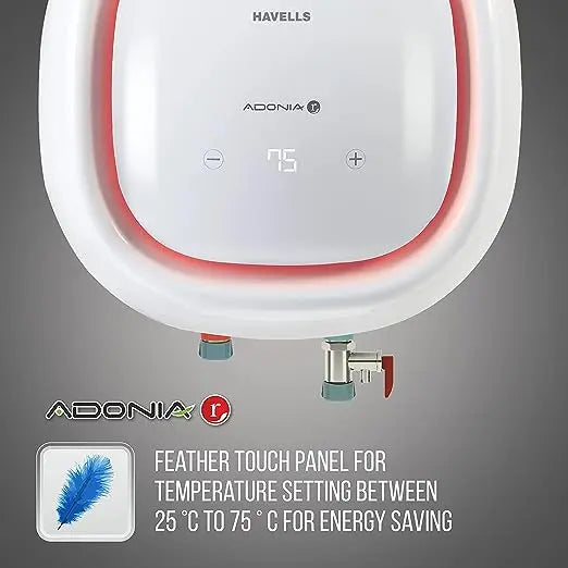 Havells Adonia R 25 Litre Vertical Storage Water Heater 5 Star With Remote Control (White), Wall Mounting