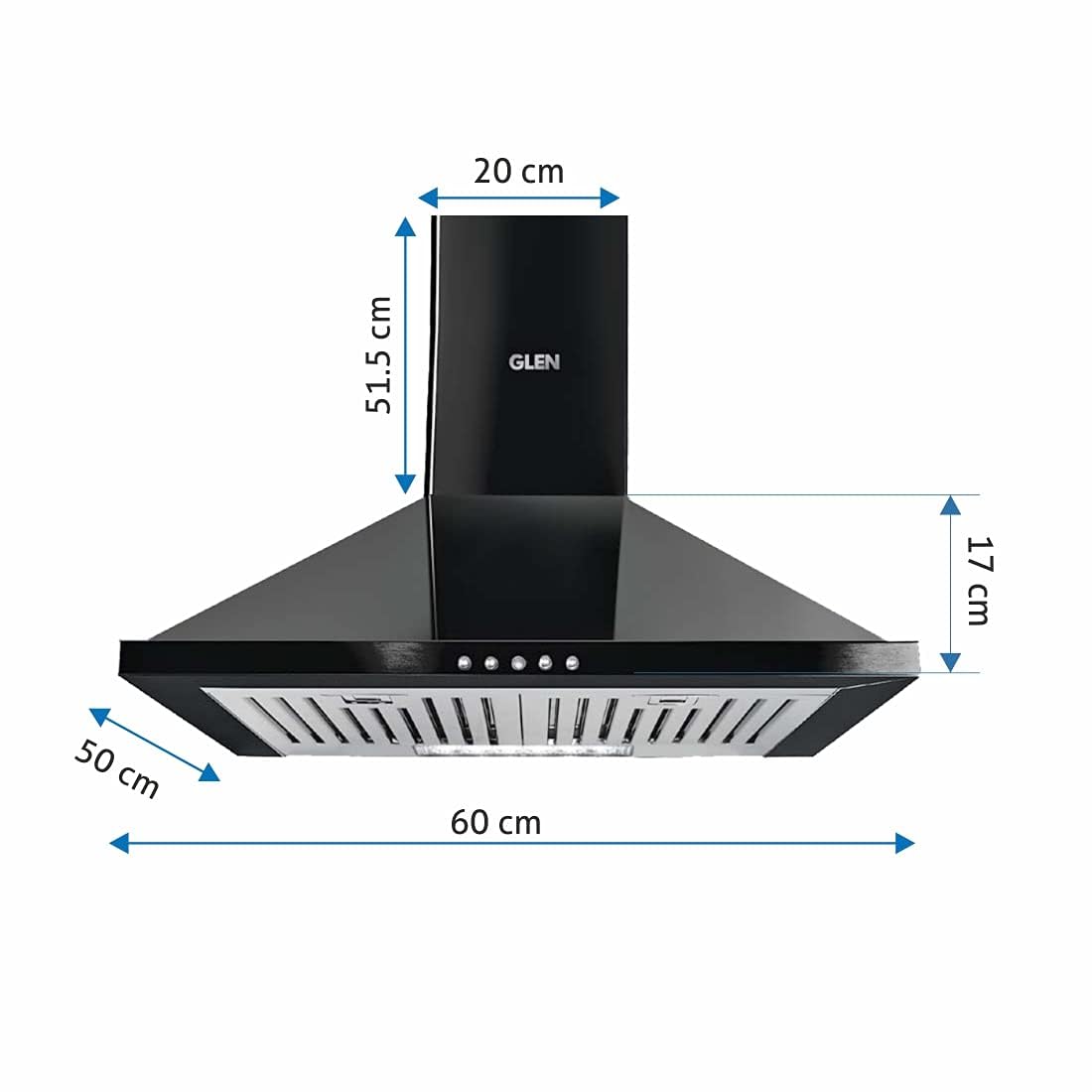 Glen Pyramid Ductless Kitchen Chimney 6050 Junior DX Black 60 cm 1000 m3/h