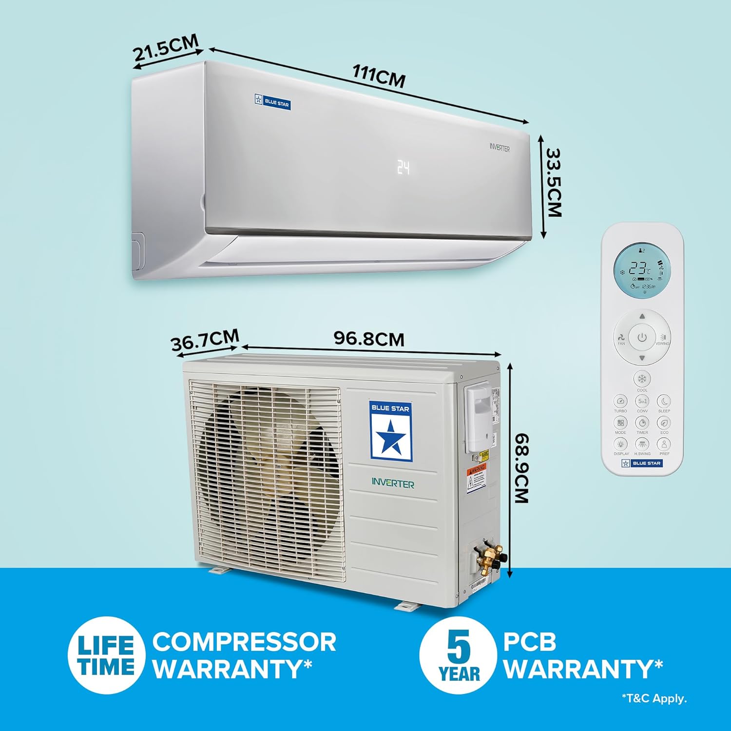 Blue Star 2T 5S Inverter Split AC Self Diagnosis IC524DNUR White