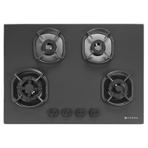 Faber 72cm 4 Burner Gas Hob | Flame Failure Device | Cast Iron Pan Support | Metal Knobs | 8 MM Matt Finish | Versatile Hob/Cooktop | Hob Della HD724 CI AI