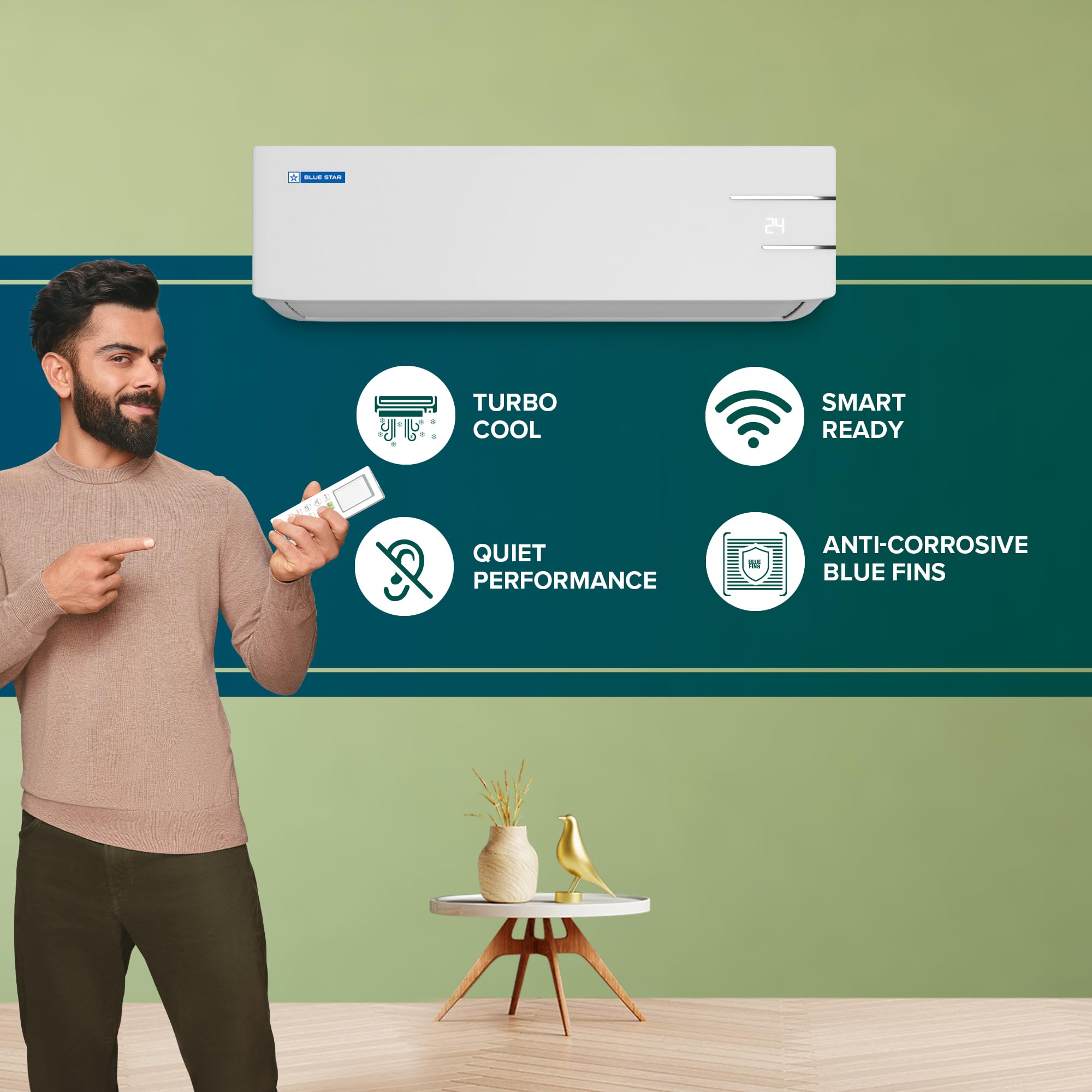 Blue Star 1.5 Ton 3 Star Inverter Split AC (Copper, Smart Ready, 5 in 1 Convertible, Turbo Cool, ID318YKU, 2023 Model, White)