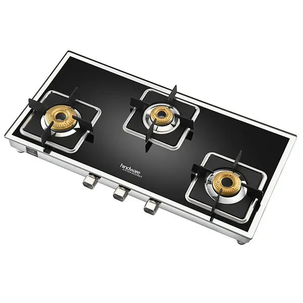 Hindware Dario 3 Burner Gas Stove Auto Ignition Black