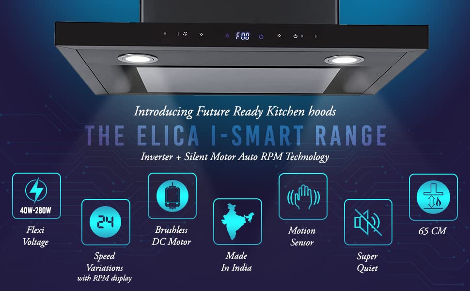 இன்வெர்ட்டர் தொழில்நுட்பம் மற்றும் LTW உடன் கூடிய எலிகா iSMART 5 STAR செயல்திறன் 60 செ.மீ புகைபோக்கி (iSMART SPOT H4 EDS LTW 60 NERO)