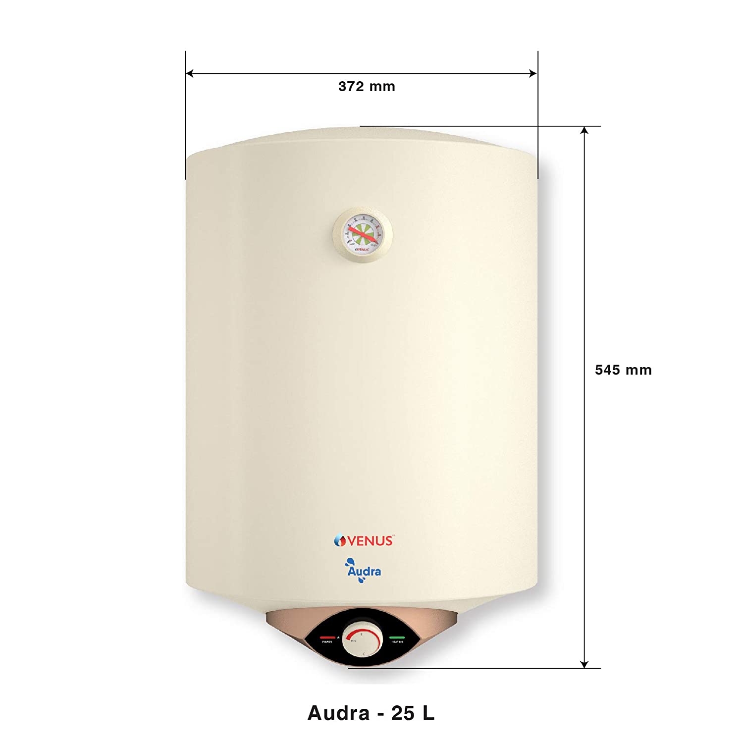 VENUS Audra 10AV 10-Litre (Ivory) Water Heater, Porcelain Enamelled Glass Lined Tank, BEE Star Rating - 5 Stars:ISI ;Free Flexible Hose