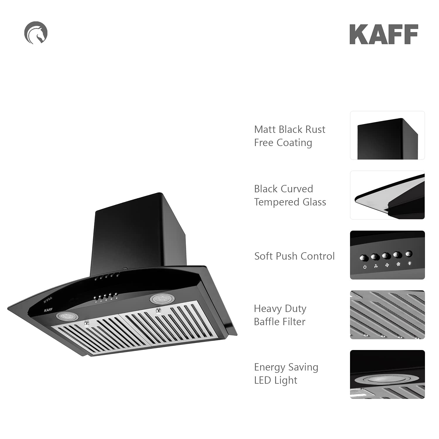 Kaff ACE BF 60 | Heavy Duty BF| | BK Curved Tempered Glass | Matt BK Rust Free Coating | Soft Push Button Control