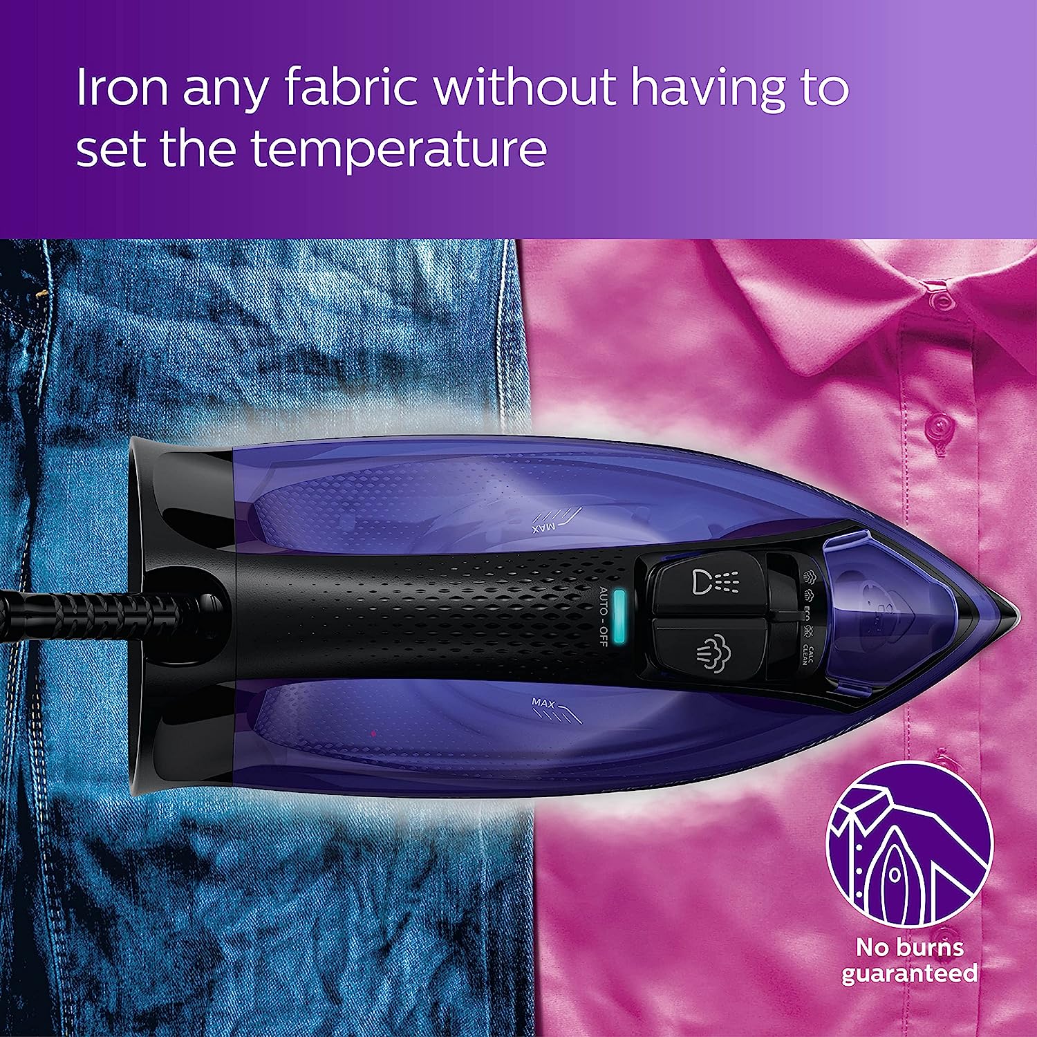 Philips Perfect Care Steam Iron with Optimal Temp Technology (No Burn Guarantee - GC3925/34