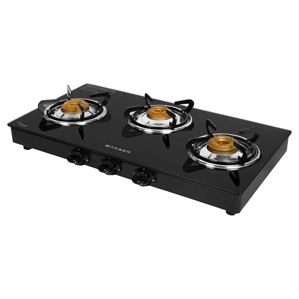 Faber Gas Stove 3 Burner Glass Cooktop (Grand 3BB BK) Manual Ignition,Black