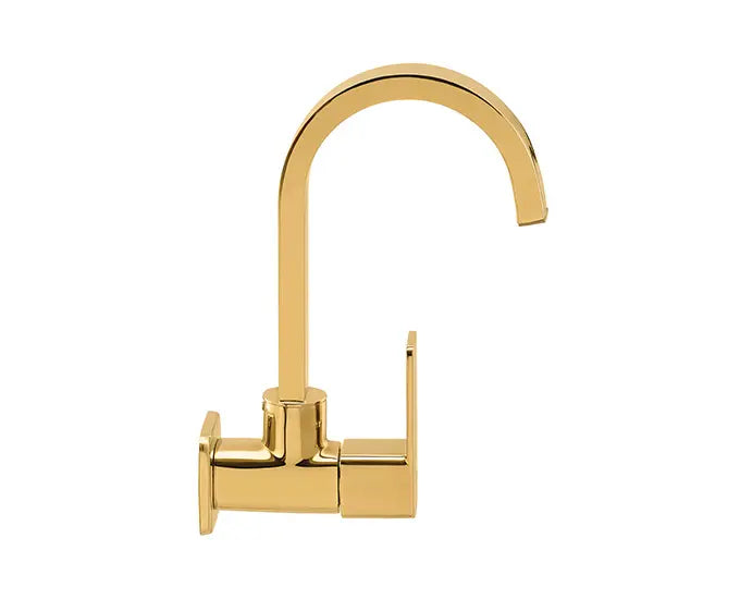 Cera F1005251FG Lustre Ruby French Gold Finish Quarter Turn Wall Mounted Sink Cock With 150 mm (6") Long Swivel Spout And Wall Flange