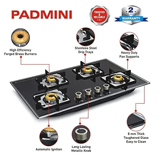 Padmini Gas Stove, 4 Burner, Black (CS-405 GL-IB)