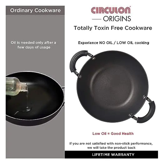 Meyer Circulon Origins Non-Stick Aluminium Kadhai with Lid 30cm Black