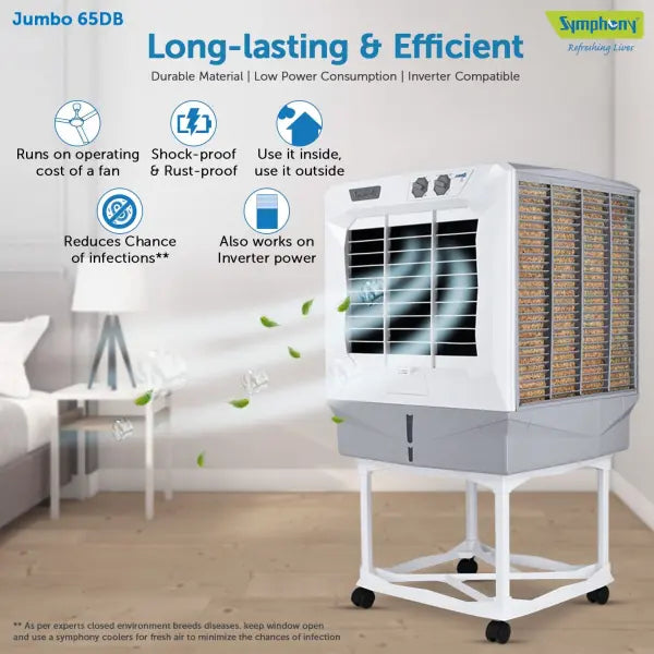 Symphony Jumbo 65 DB Desert Air Cooler 61-litres (White & Grey)