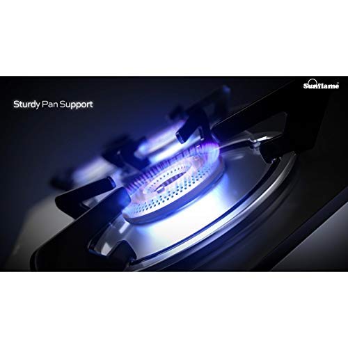 Sunflame Crown Glass Top 2 Burner Gas Stove Manual Ignition, Black (Gas stove + Gas Lighter)