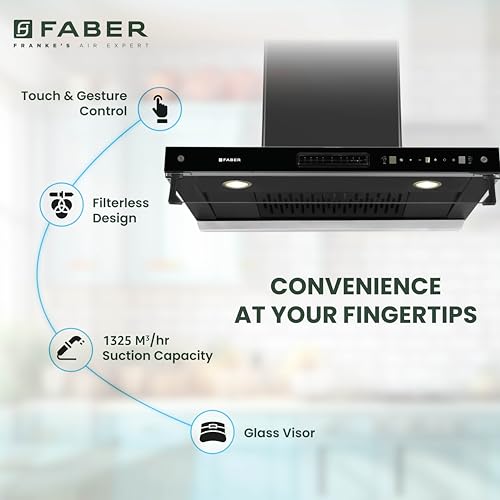 Faber 4in1 1325 m³/hr Filterless Autoclean 75cm Chimney|Air Purifier+Fan|Touch & Gesture Control|T-Shape|12Yr on Motor, 5Yr Comprehensive Warranty by Faber|HOOD AEROSTATION ELITE FL HC TC BK
