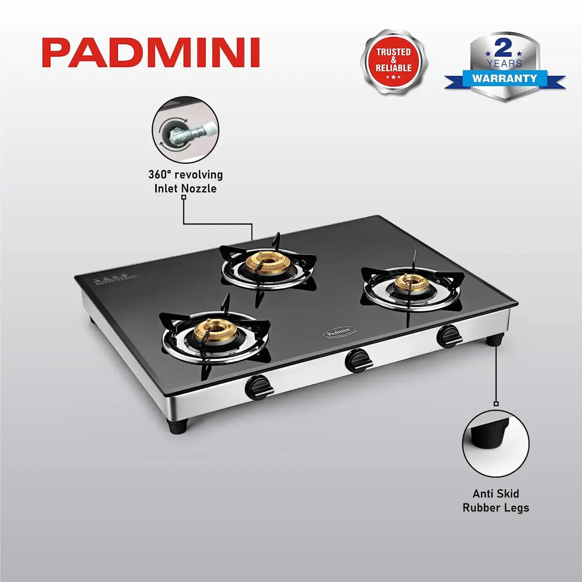 Padmini Three Burner Gas Stove - CS 321 GT XL Auto