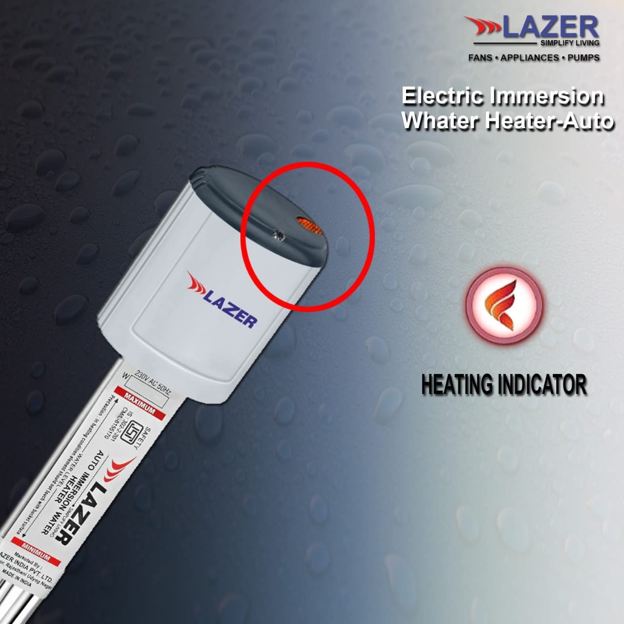 Lazer Aqua Therm 1000 Watt Copper Tube Auto Temperature Control Immersion Rod Water Heater ISI certified (Grey)