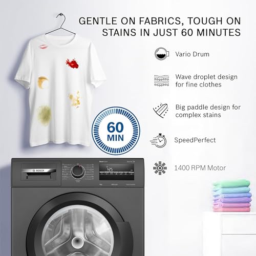 Bosch 8 kg 5 Star Fully-Automatic Front Loading Washing Machine (WAJ2826CIN, Black Grey, AI active water plus, In-Built Heater)