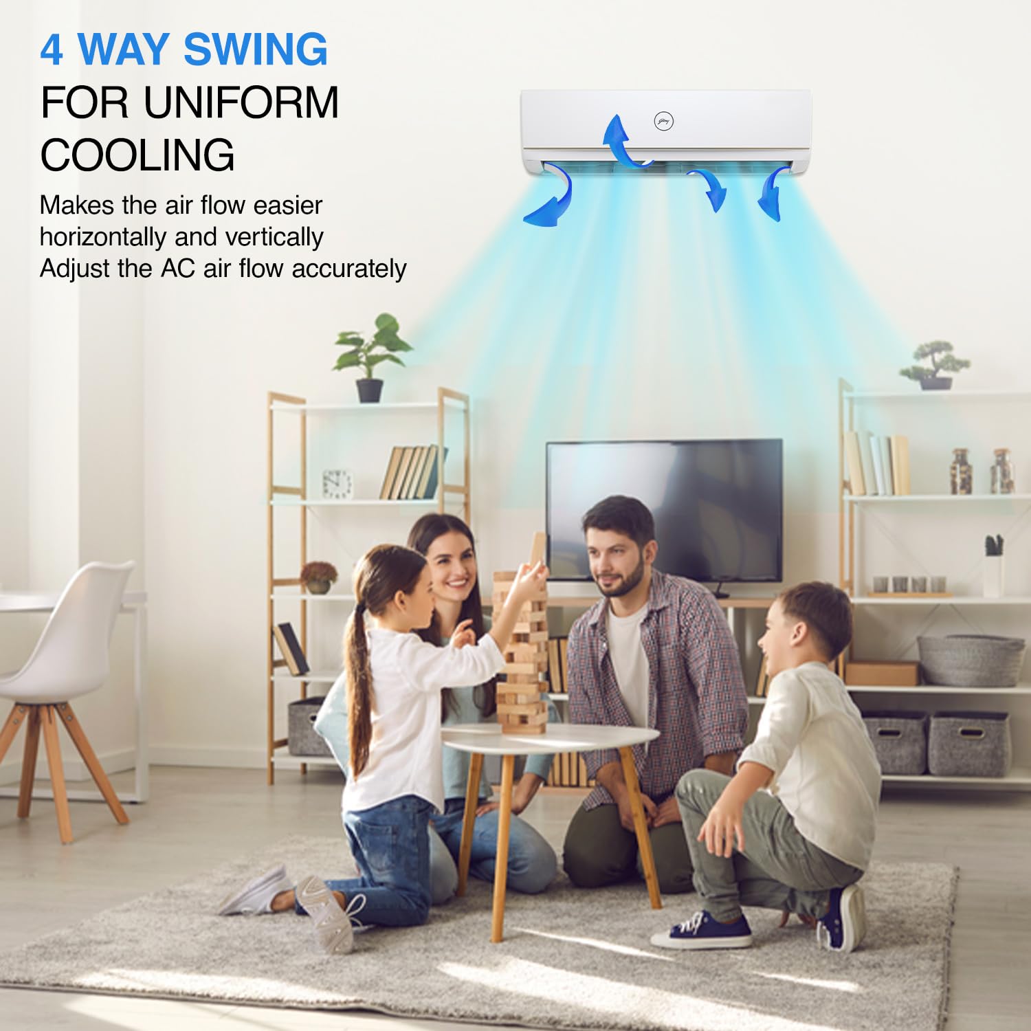 Godrej 1.5 Ton 3 Star, 4-Way Air Swing Fixed Speed Split AC (Copper, Anti-Dust Filter, 2023 Model, AC 1.5T SFC 18PTC3-WWP, White)