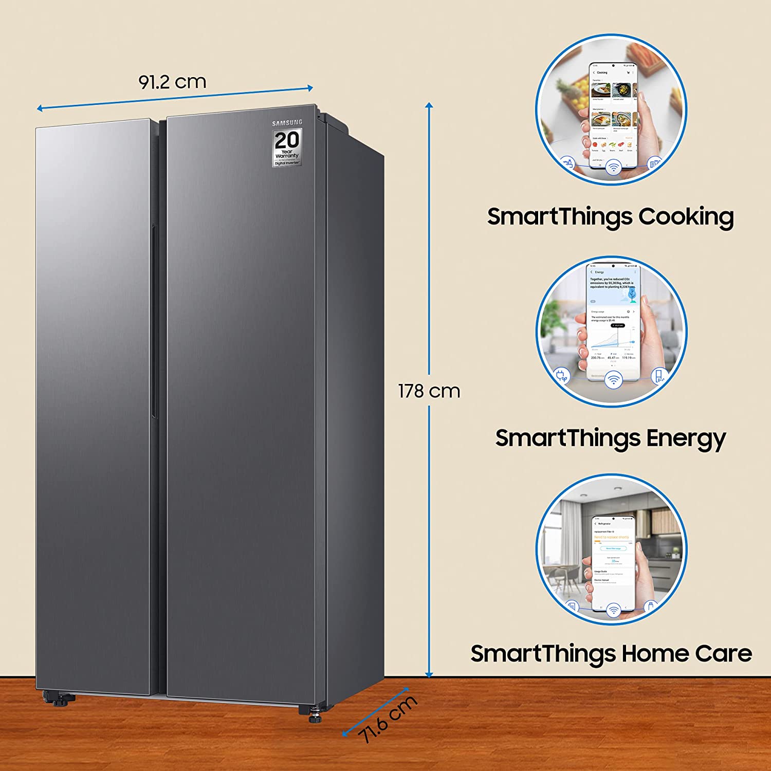 Samsung 653L Refrigerator RS76CG8003S9HL Refined Inox