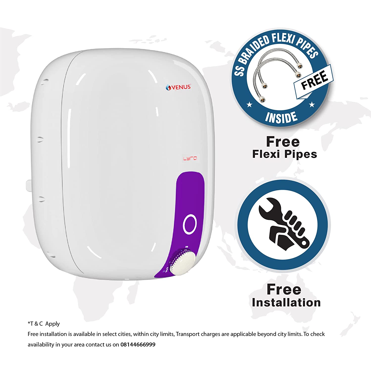 Venus Lyra 10R 10-Litre Storage Water Heater (White/Purple, BEE Star Rating - 4 Stars)