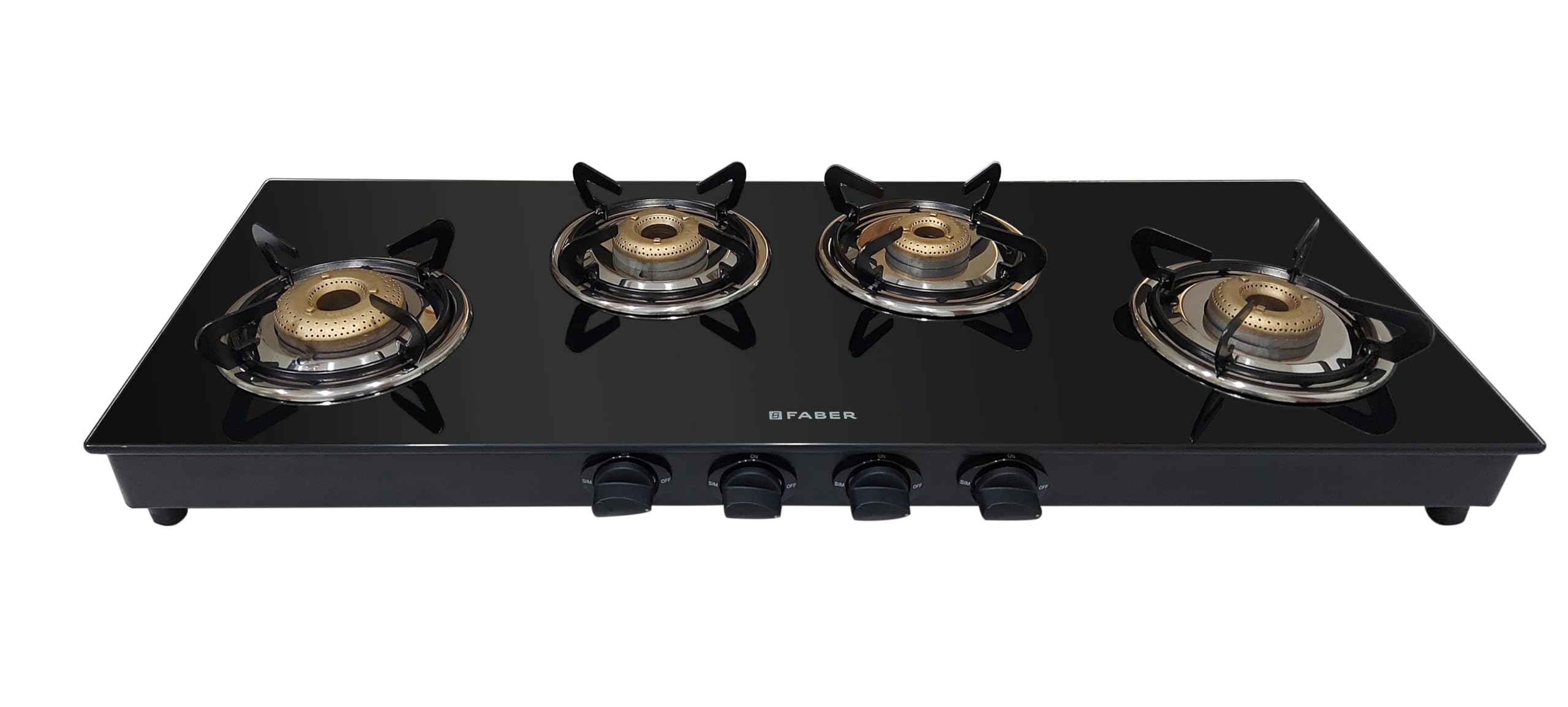 Faber Manual Ignition 4 Burner Glass Gas stove (Cooktop Jumbo XL 4BB) - Black