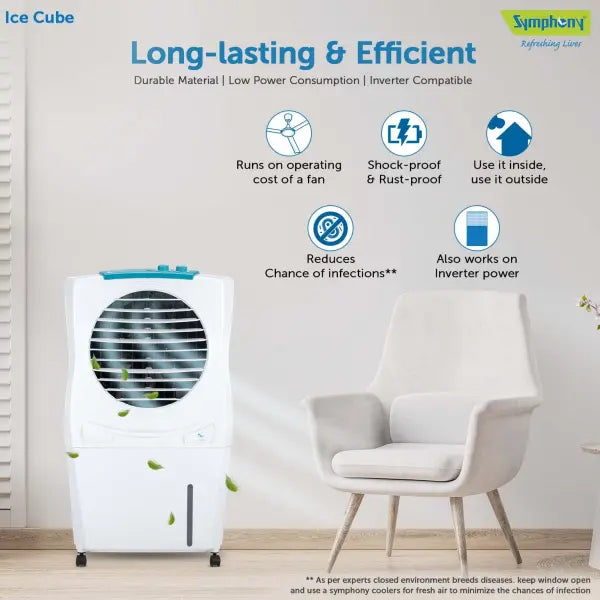 Symphony Ice Cube 27 Personal Room Air Cooler 27-litres with Powerful Fan, 3-Side Honeycomb Pads, Multistage Air Purification & Low Power Consumption (White)