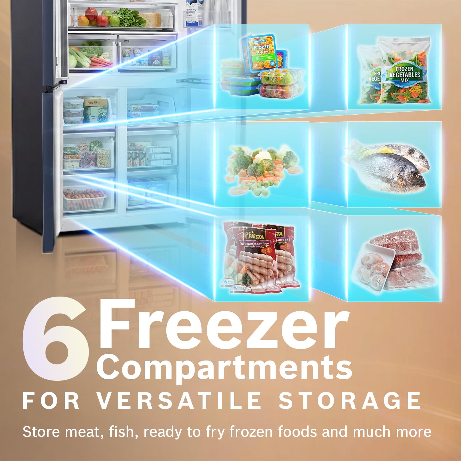 Bosch 503L 4-Door Side-by-Side Refrigerator KCP88E256I, Frost Free, 4 Doors