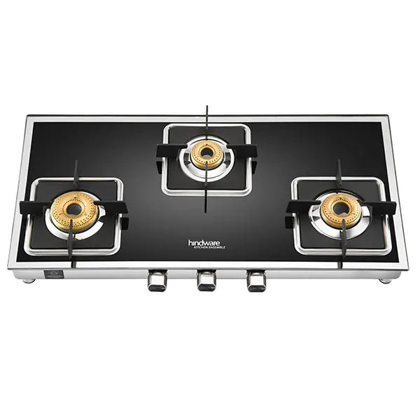 Hindware Dario 3 Burner Gas Stove Auto Ignition Black