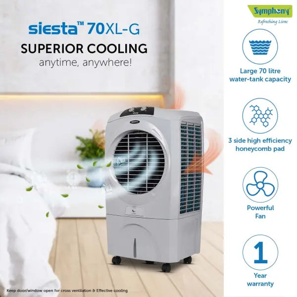 Symphony Siesta 70 XL Desert Air Cooler (70L, Grey)