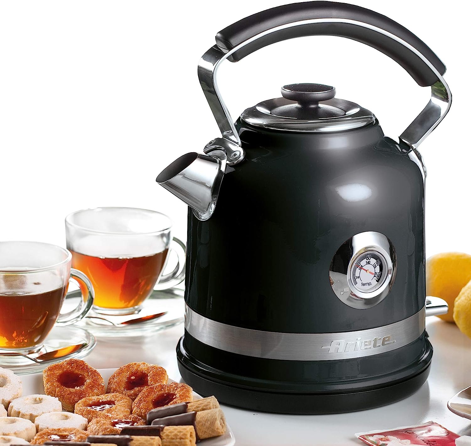 Ariete 2854B Moderna Cordless Electric Kettle, Stainless Steel Body, 1.7 Litre Capacity, Black