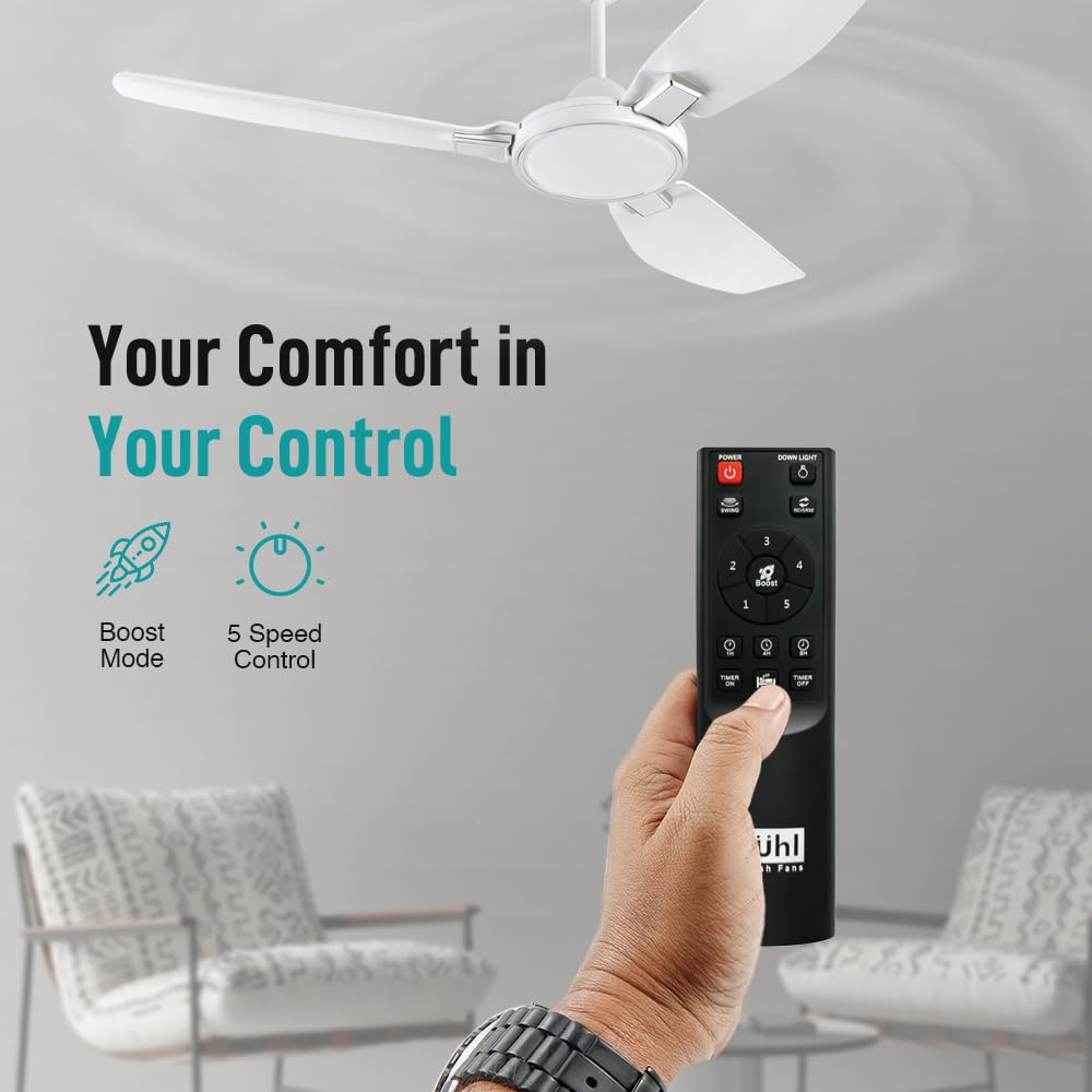 KUHL Brise Plus E3 1320 mm 65% Power Saving BLDC Ceiling Fan | BEE 5 Star Rated & ISI Marked | High Air Flow White