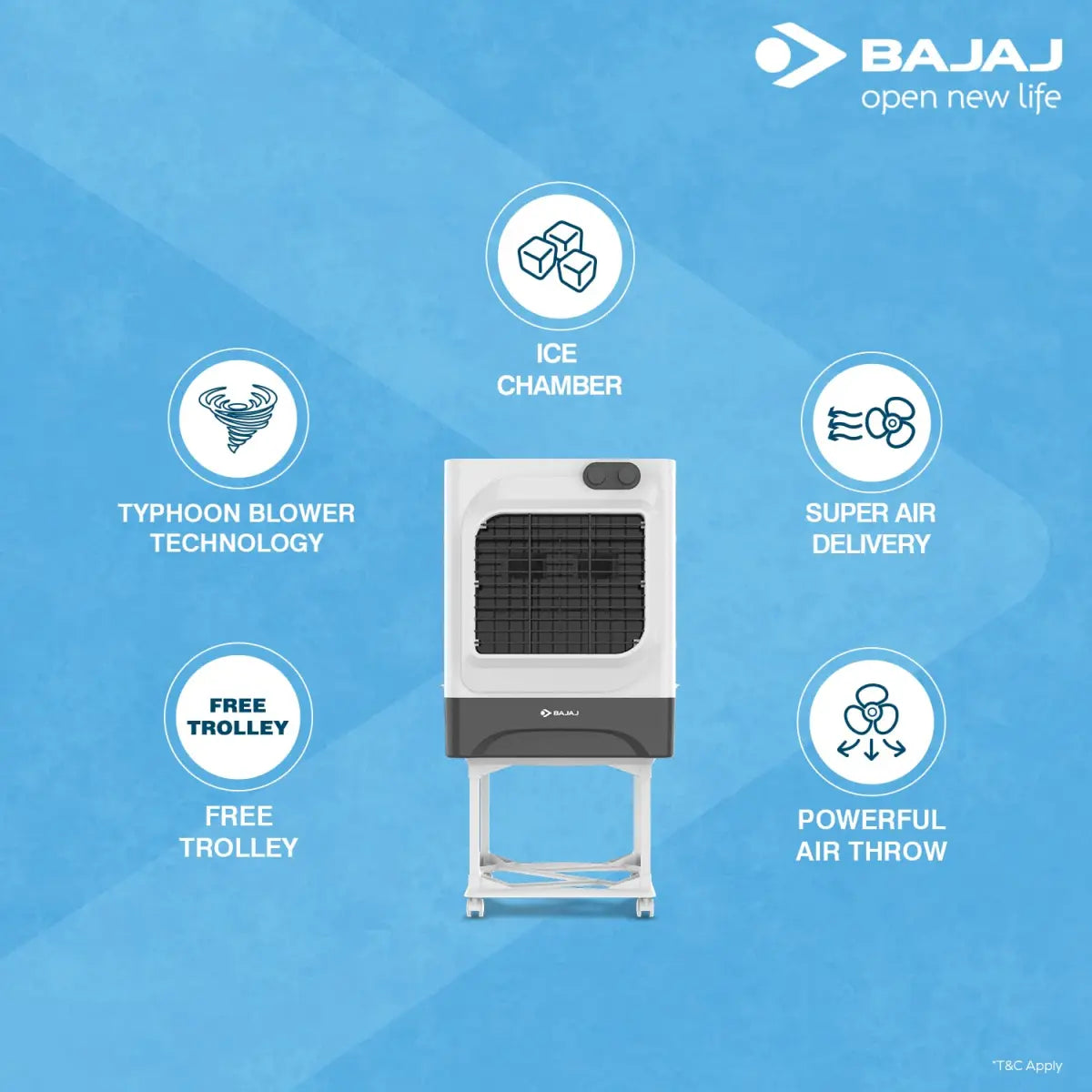 BAJAJ MDB60 Dessert AIR Cooler,60L, with Typhoon Blower Technology White