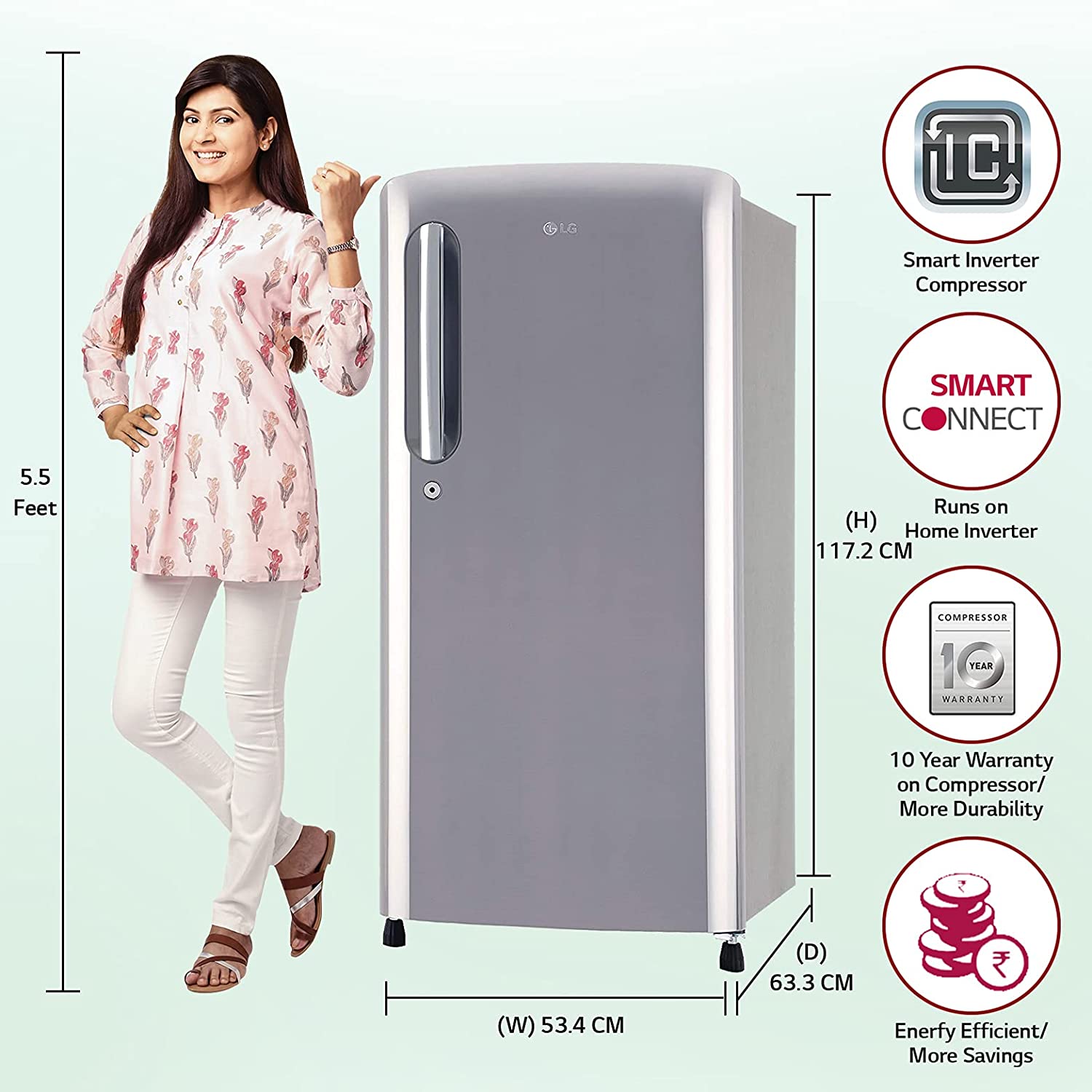 LG 190 L 4 Star Inverter Direct Cool Single Door Refrigerator(GL-B201APZY, Shiny Steel)