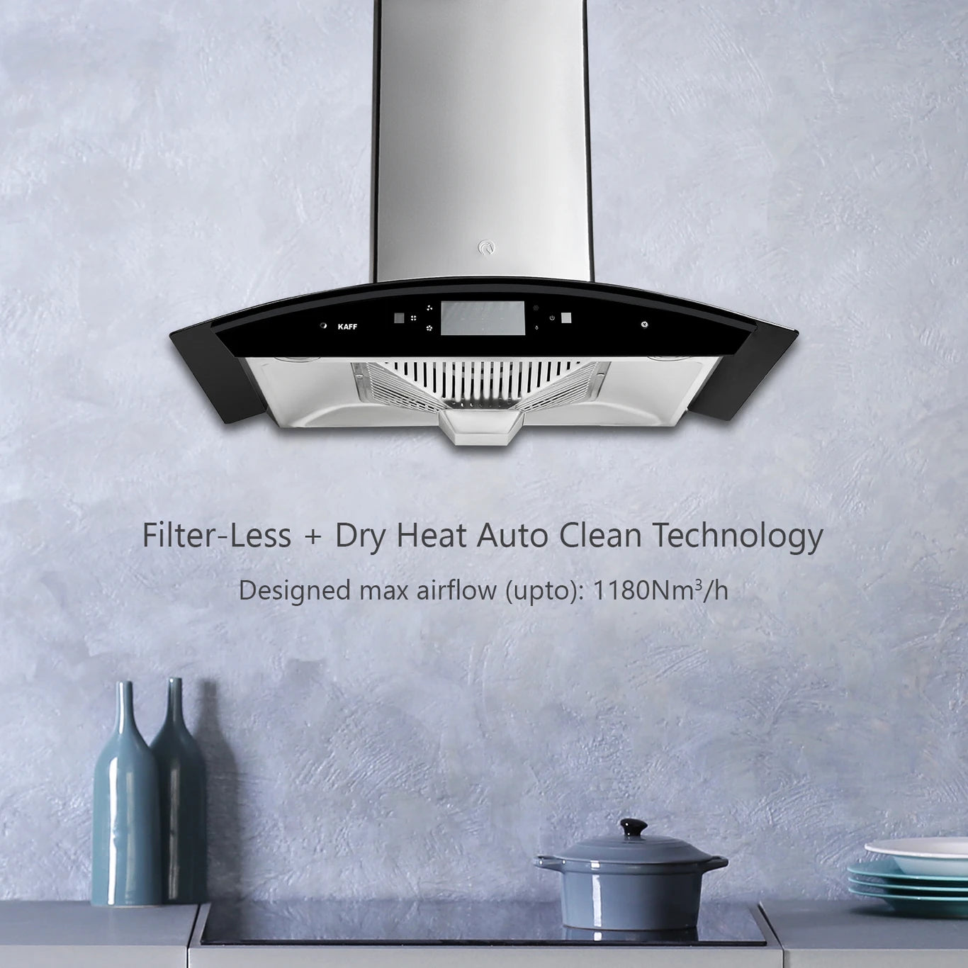 Kaff STELLA DHC 90 SS Auto Clean Wall Mount Chimney - 1180 CMH, SS