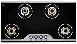 Elica Slimmest 4 Burner Gas Stove with Double Drip Tray and Forged Brass Burners (904 CT VETRO 2J (TKN CROWN DT MI)), Manual Ignition
