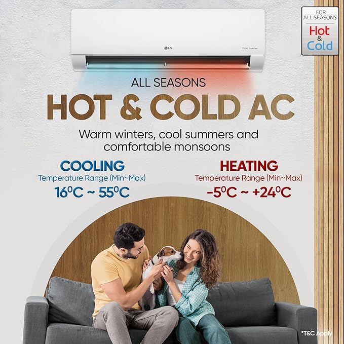 LG 2 Ton 3 Star Hot & Cold, DUAL Inverter Split AC H24VNXE, White