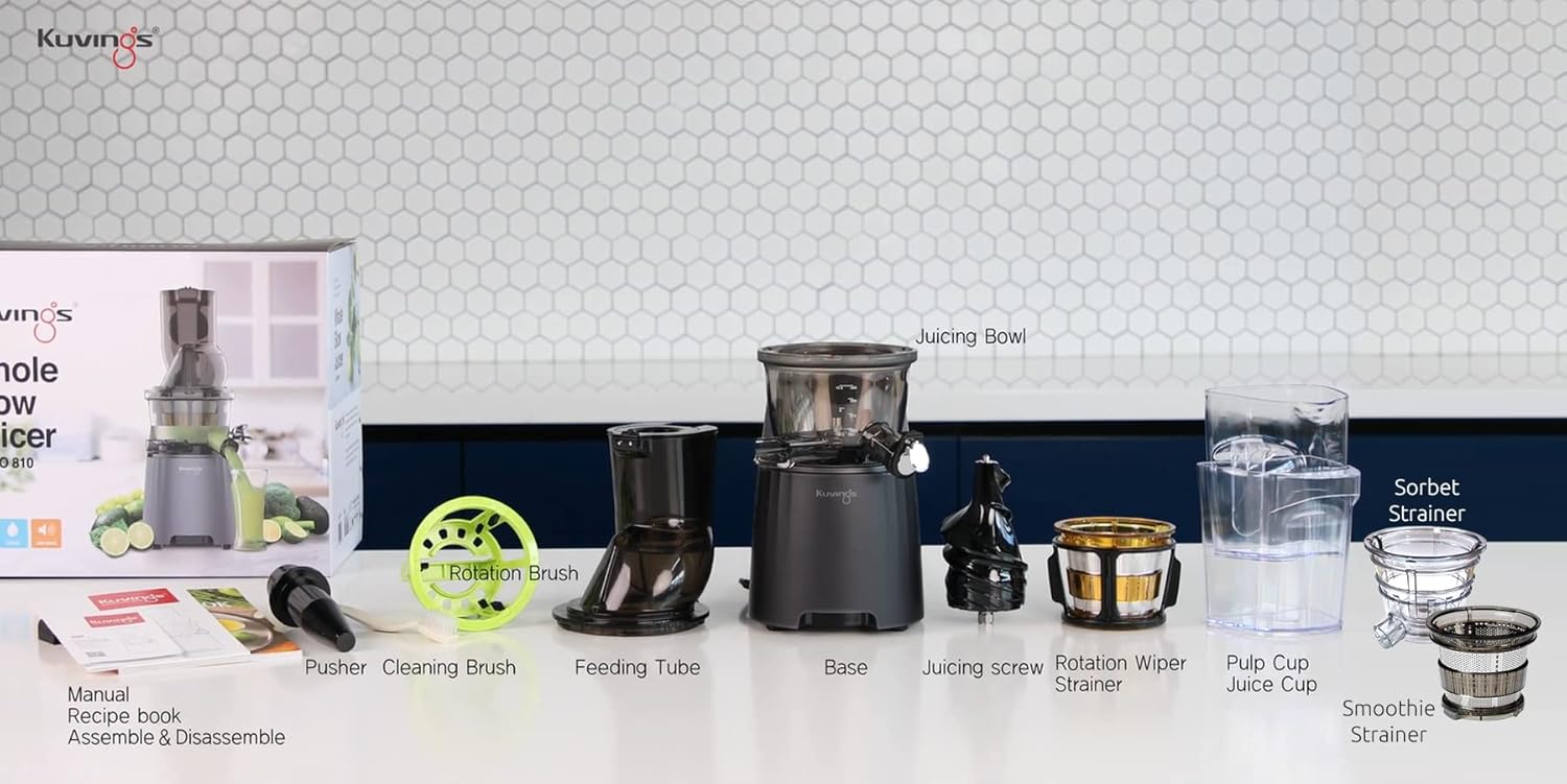 Kuvings EVO810 Black Professional Cold Press Juicer: Patented Rubber & Silicon-Free Technology for Optimal Juicing Results