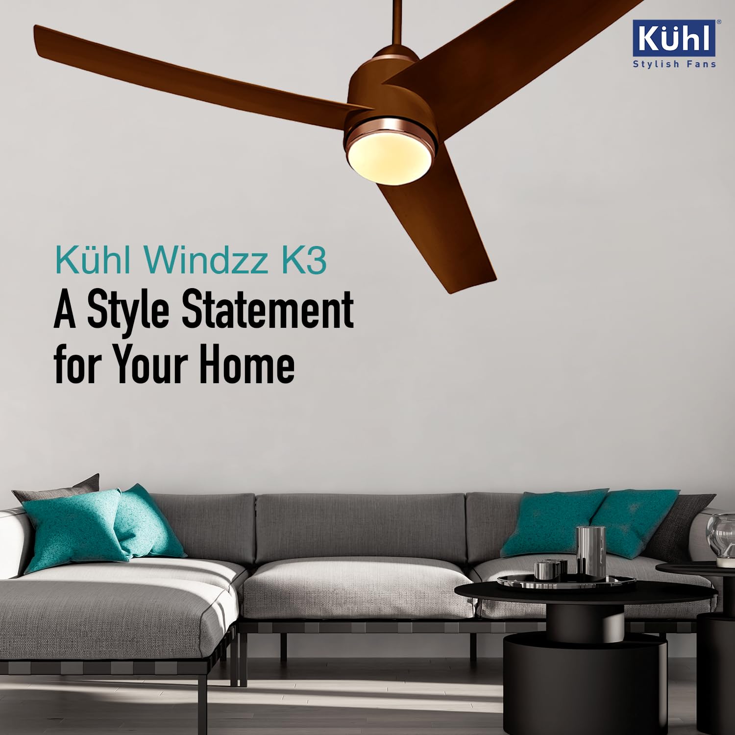 KUHL Windzz K3 1320 mm 65% Power Saving BLDC Ceiling Fan | BEE 5 Star Rated & ISI Marked | High Air Flow | 5 Year Warranty | Brown