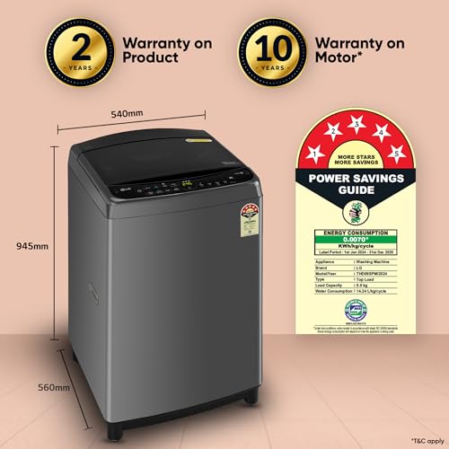 LG 9.0 Kg 5 Star AI Direct Drive Technology, Steam Wash for Allergy Removal Fully Automatic Top Loading Washing Machine (THD09SPM, Middle Black, More Fabric Care & Convenience, In-Built Heate