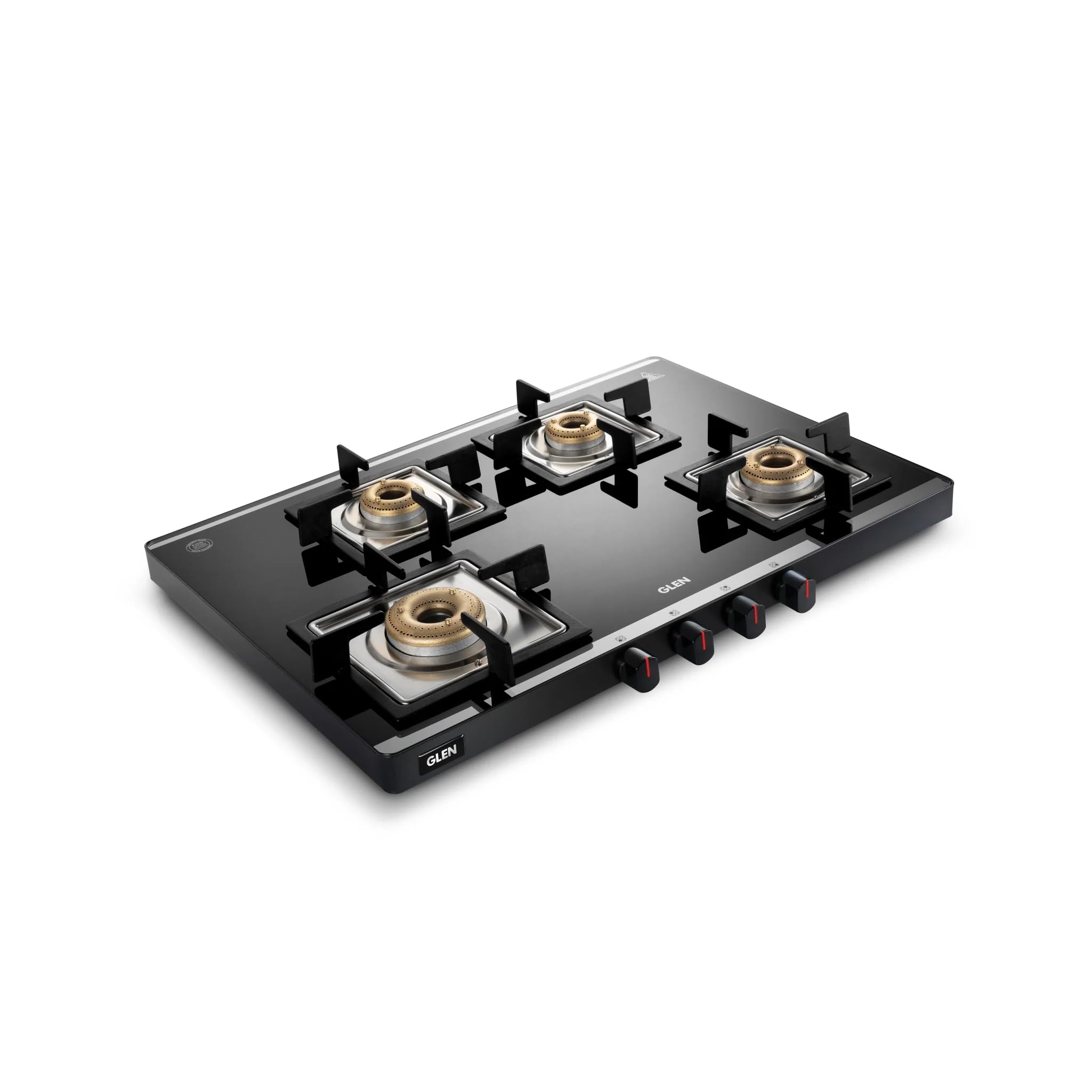 Glen 4 Burner Ultra Slim Mirror Glass Gas Stove 1 High Flame 3 Forged Brass Burner Black - Manual (1047 US MI)