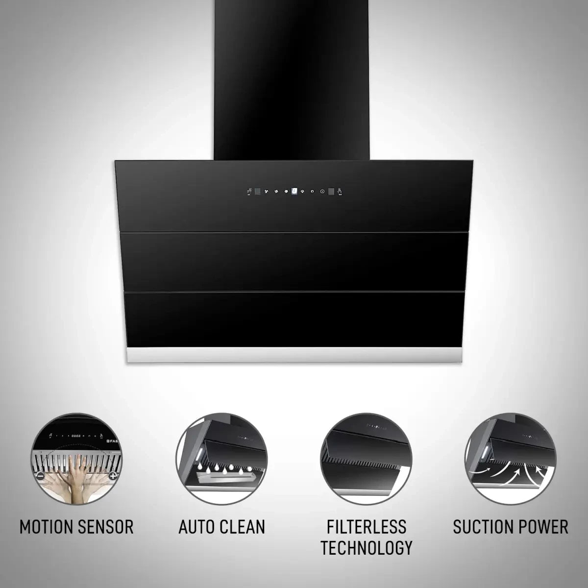 Faber 60 cm 1350 m³/hr angular Kitchen Chimney (Hood Zenith FL SC BK 60, Filterless technology, Touch Control, Black)