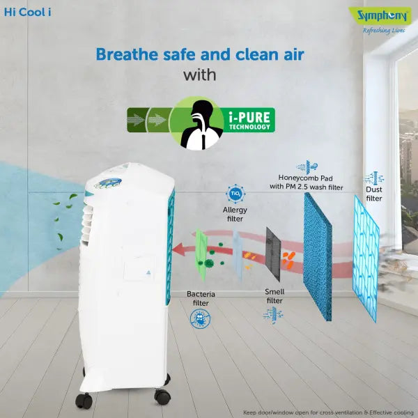 Symphony HiCool-i Modern Personal Room Air Cooler 31-litres, with Remote, Honeycomb Pad (White)